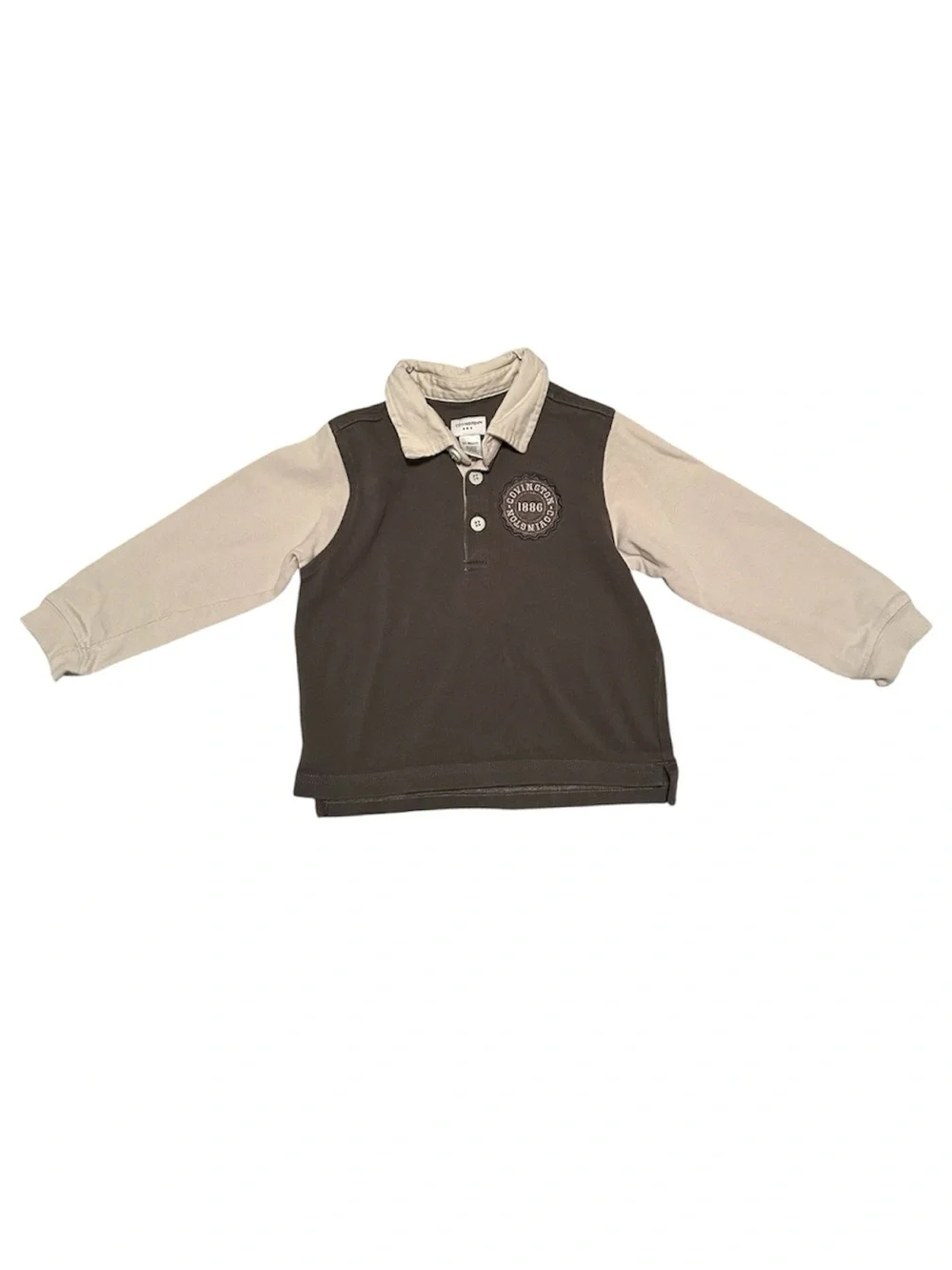 Covington Kids Two-Tone Brown & Cream Long Sleeve Rugby Polo-NWOT Size 24M
